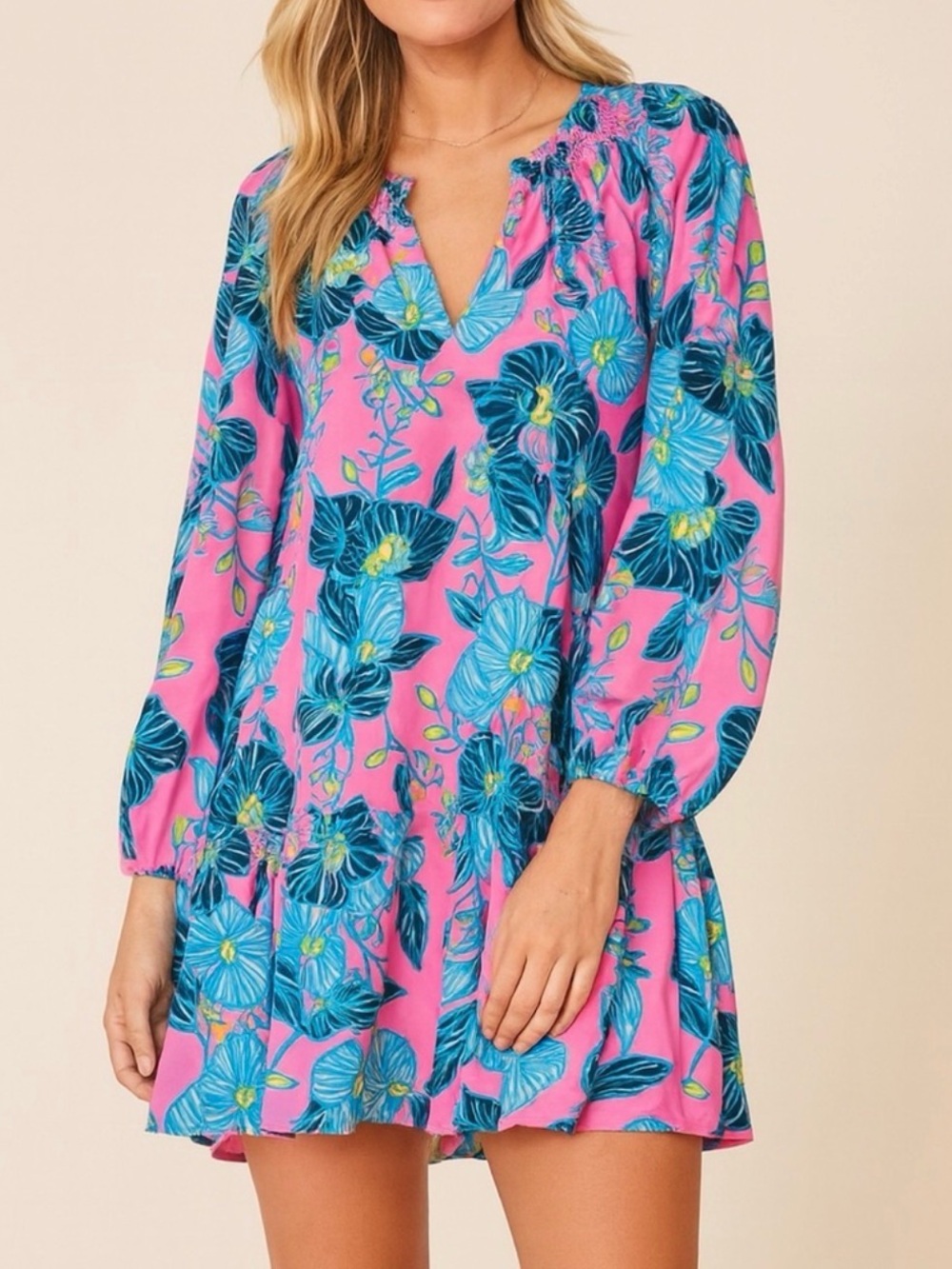 NWT Lilly Pulitzer Lucee Long Sleeve Dress Pink Isle Blooming Dize S